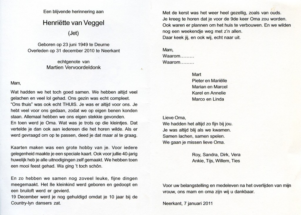 veggel, v henriette 1949-2010 a