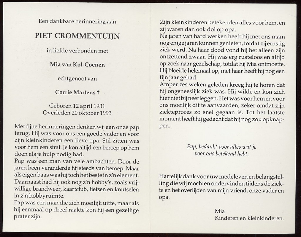 crommentuijn, piet 1931-1993 a