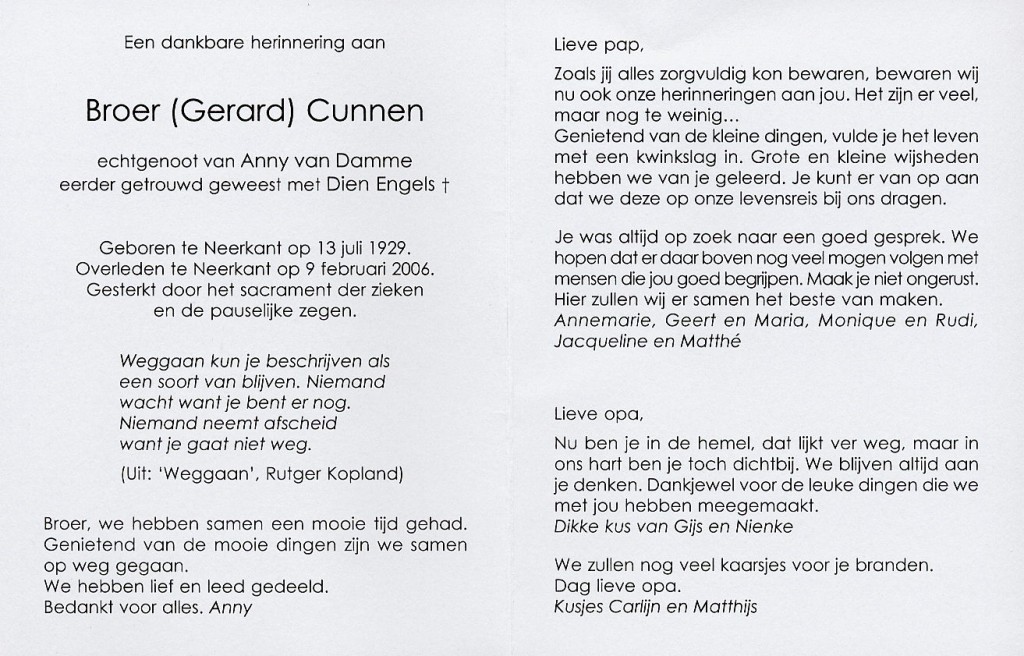 cunnen, broer 1929-2006 a