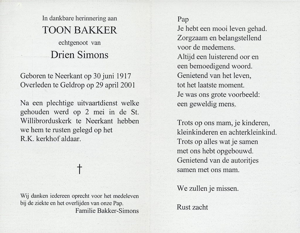 1-bakker, toon 1917-2001 a