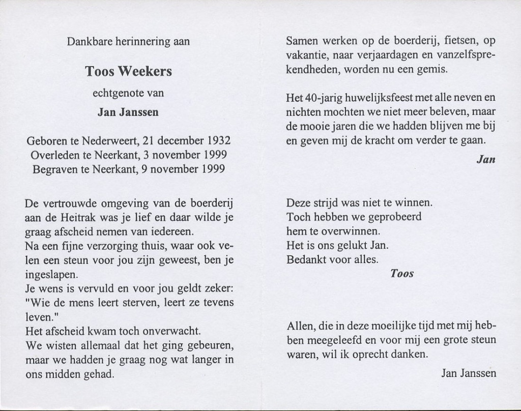 weekers, toos 1932-1999 a