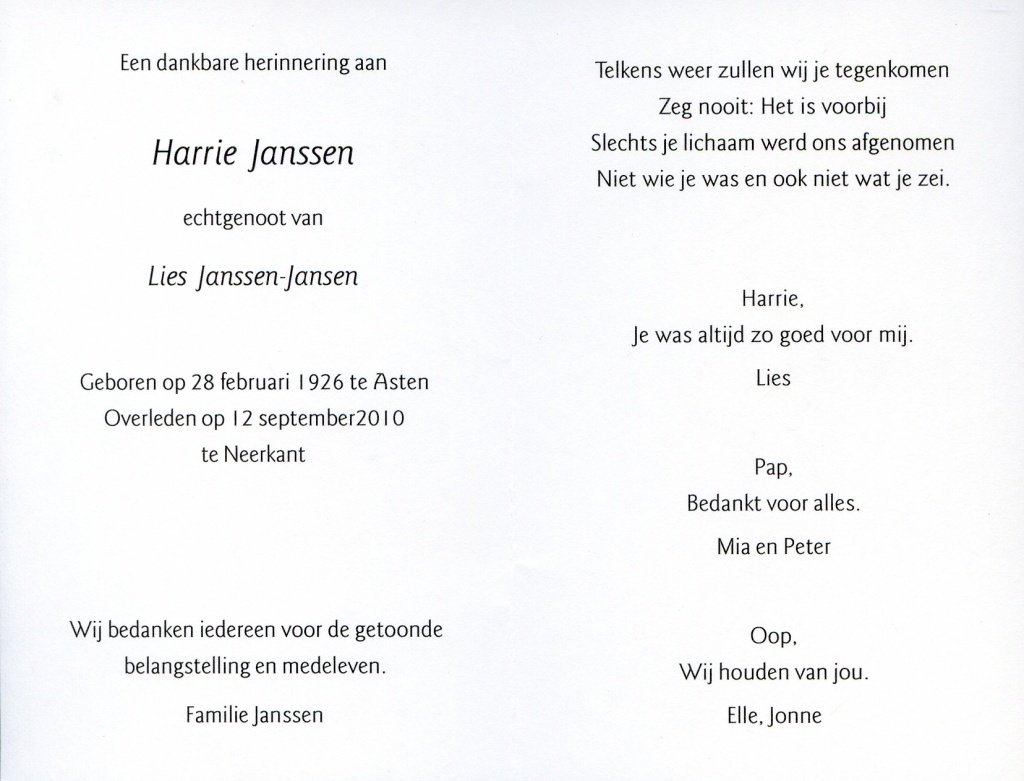 janssen, harrie 1926-2010 a