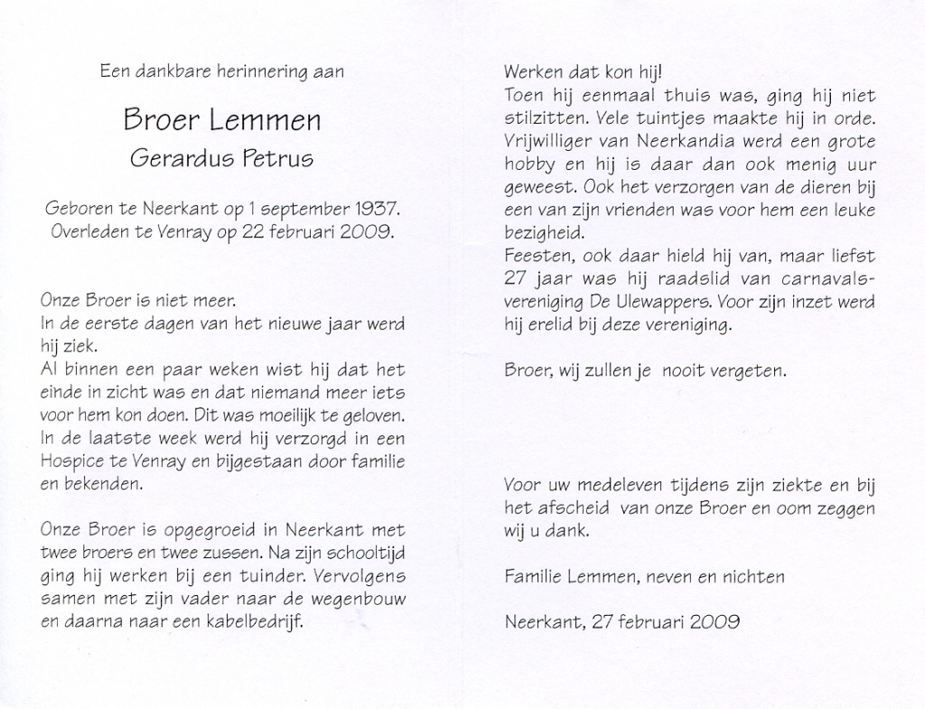 lemmen, broer 1937-2009 a