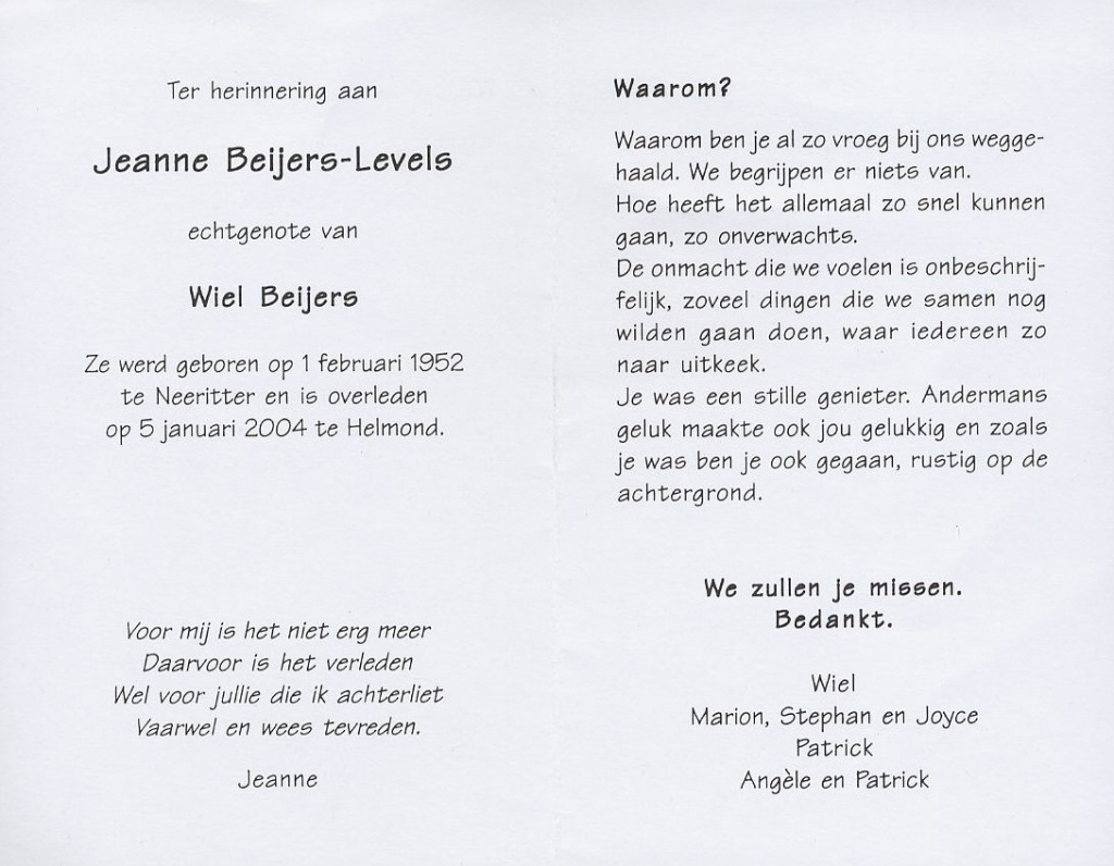 levels, jeanne 1952-2004